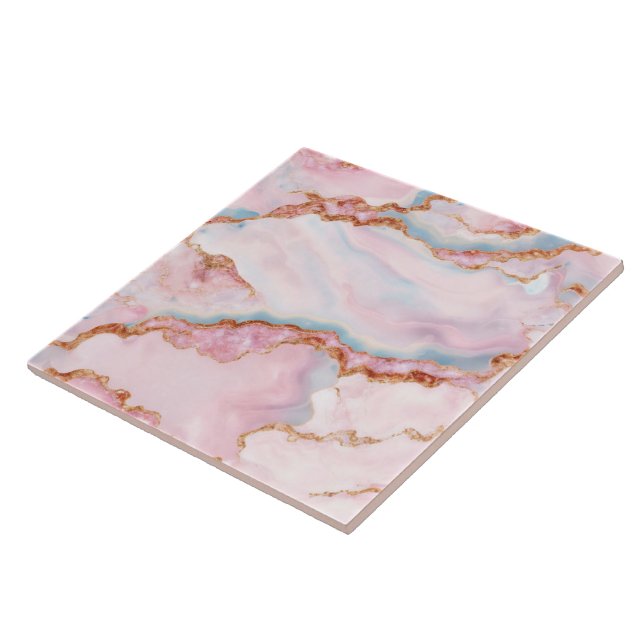 Azulejo Colección de oro rosa azul trendy de Marble Agate (Lado)