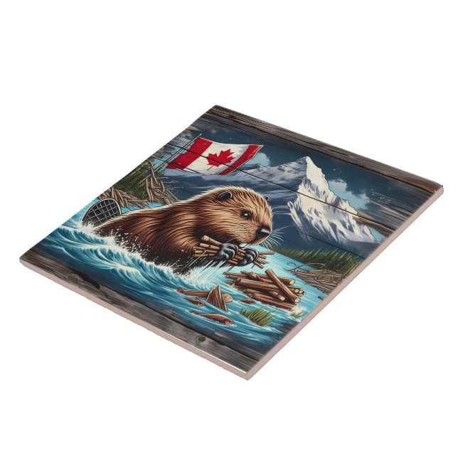 Azulejo Colección de palos de castor canadiense cerca de l (Lado)