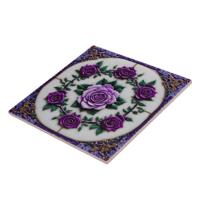 Azulejo Colección de Rosas morados popular y hermosa (Lado)