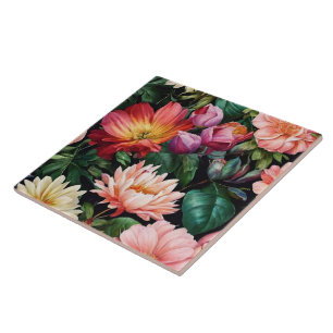 Azulejo Colección floral de vintage de color de agua popul
