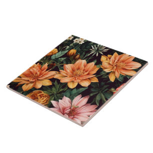 Azulejo Colección floral moderna de acuarela de época
