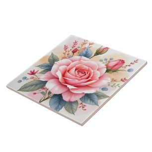 Azulejo Colección Hermosa Rosas Rosadas de Lujo de Moda