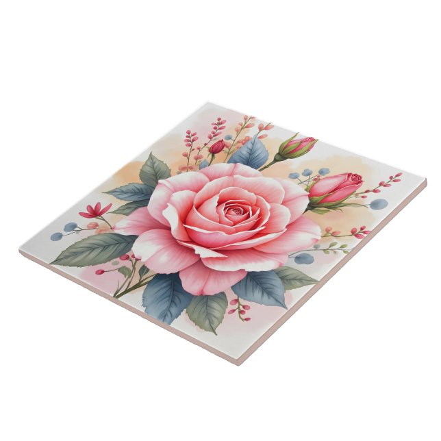 Azulejo Colección Hermosa Rosas Rosadas de Lujo de Moda (Lado)
