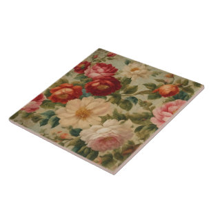 Azulejo Colección moderna de color acuático floral Vintage