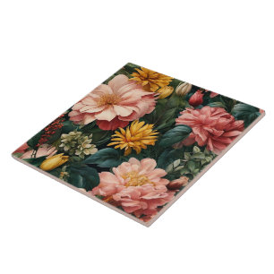 Azulejo Colección popular de vintage de acuarela floral