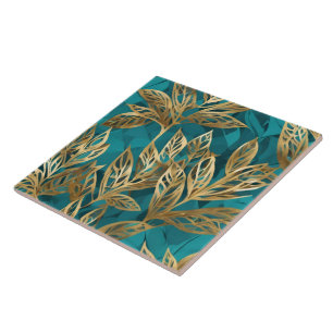 Azulejo Colección Turquoise Gold Boho Moderno Leaves