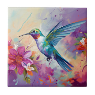 Azulejo Colibrí colorido con flores