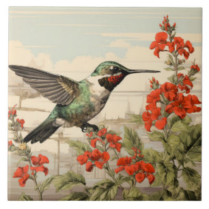 Azulejo Colibrí de Garganta Rubí, Cuerpo Blanco y Verde
