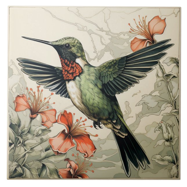 Azulejo Colibrí de Garganta Rubí Volando (Frente)