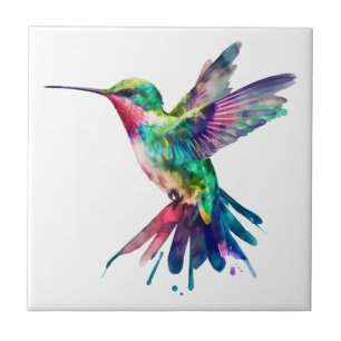 Azulejo Colibrí Elegante Acuarela Colorida
