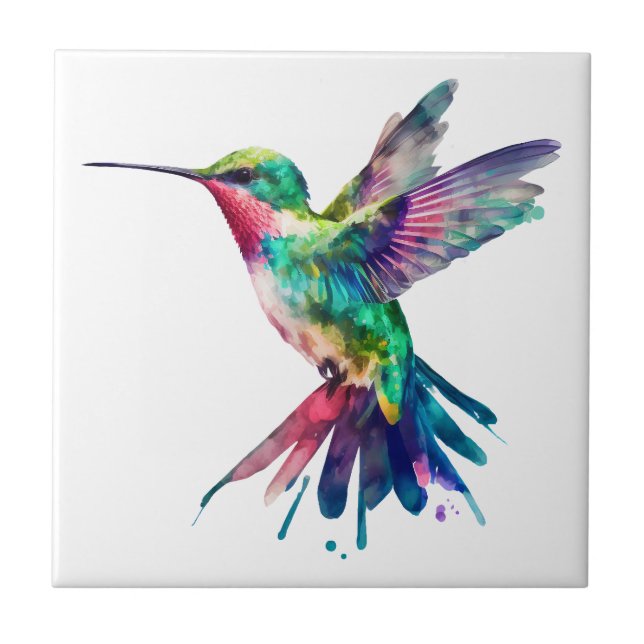 Azulejo Colibrí Elegante Acuarela Colorida (Frente)