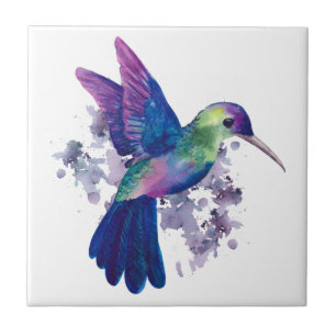 Azulejo Colibrí Elegante Colorido Acuarela