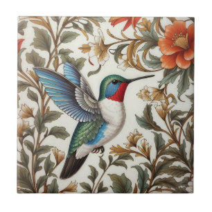 Azulejo Colibrí volador inspirado en William Morris