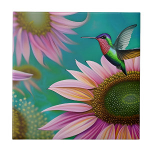 Azulejo Colibrí y girasol rosa