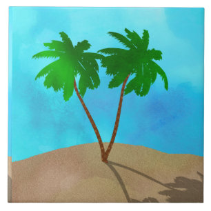 Azulejo Collage acuático Palm Tree Beach