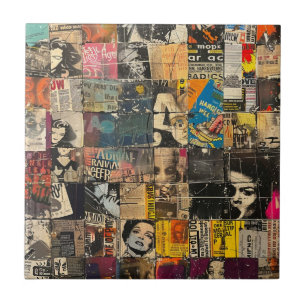 Azulejo Collage de cuadrícula de cómic de rock punk blanco