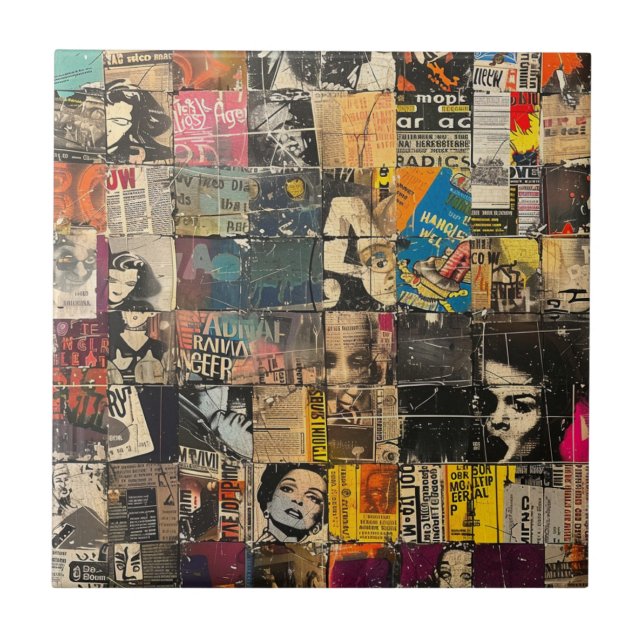 Azulejo Collage de cuadrícula de cómic de rock punk blanco (Frente)