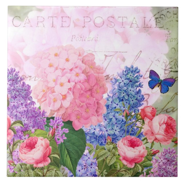 Azulejo Collage de flor Redoux Tile cerámico de acento fra (Frente)