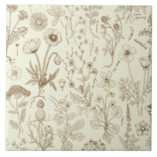 Azulejo Collage de flores silvestres/ beige y sepia