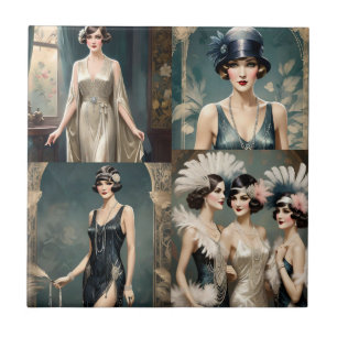 Azulejo Collage de fotos de moda femenina de los años 20,