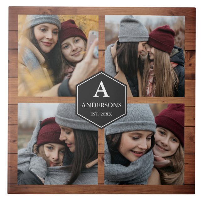 Azulejo Collage de fotos familiar Rustic Barn Wood 4 fotos (Frente)