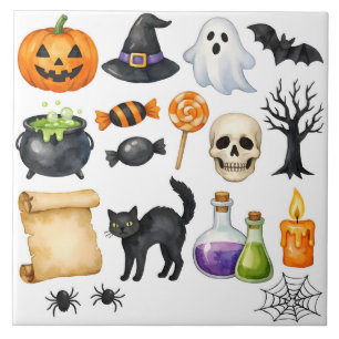 Azulejo Collage de Halloween con acuarela