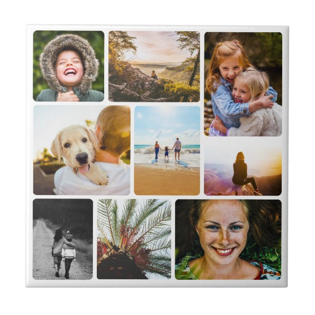 Azulejo Collage de mosaico de pared de 9 fotos redondeado (Frente)