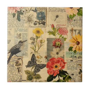 Azulejo Collage de parches de periódico ruso vintage (3)