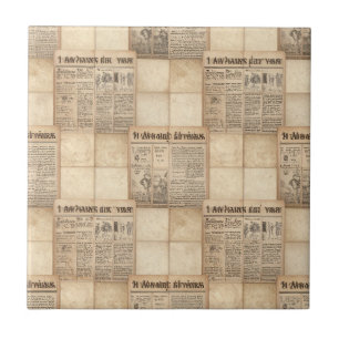Azulejo Collage de periódico antiguo en sepia Impresión vi