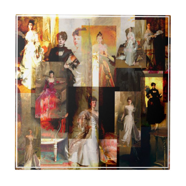 Azulejo Collage de retrato de sargento John Singer rojo y  (Frente)