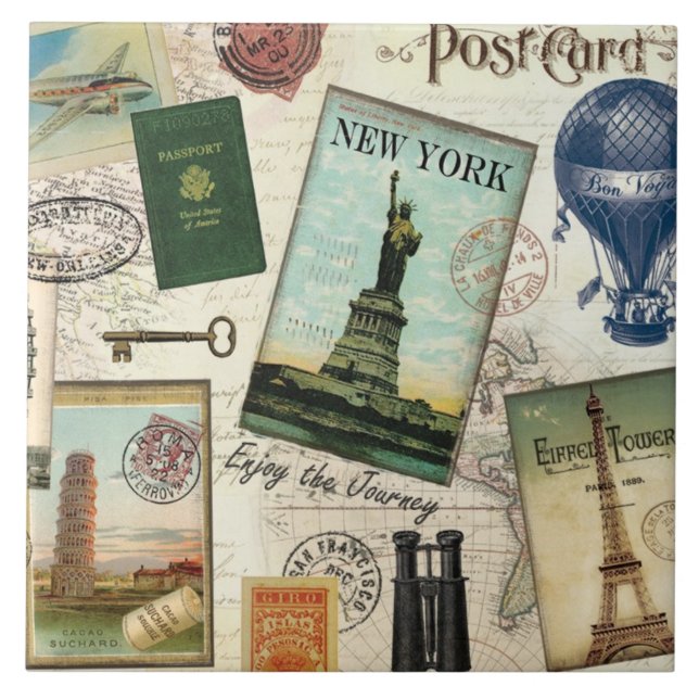 Azulejo collage de viaje vintage moderno (Frente)