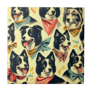 Azulejo Collie de borde de vintage sin inconvenientes