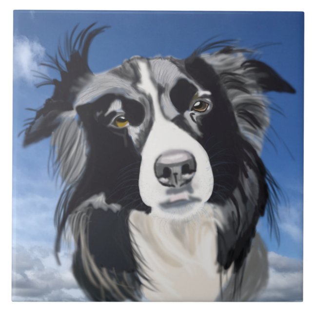 Azulejo Collie en blanco y negro (Frente)