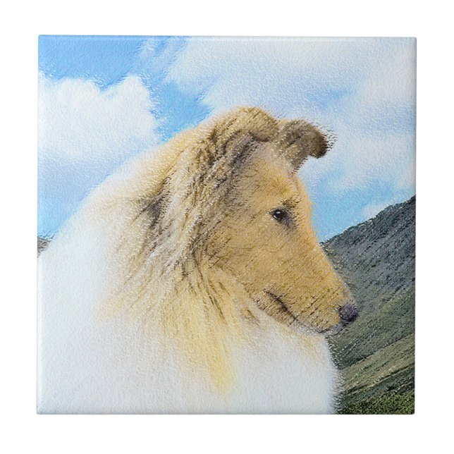 Azulejo Collie in Mountains (Rough) Pintura - Perro Art (Frente)