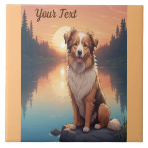 Azulejo Collie Pastor junto al lago
