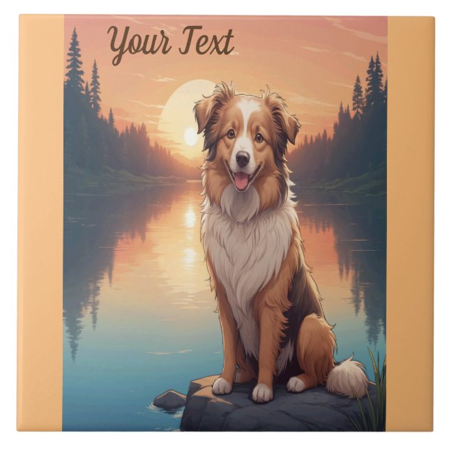 Azulejo Collie Pastor junto al lago (Frente)