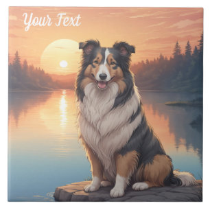 Azulejo Collie Tri Coloreado junto al Lago