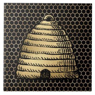 Azulejo Colmena de abeja rustica dorada panal negro