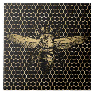 Azulejo Colmena de abeja rústica dorada panal negro