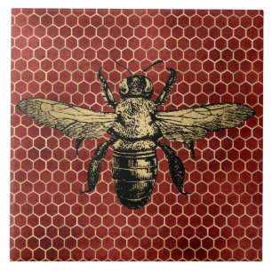 Azulejo Colmena de abeja rústica dorada panal roja