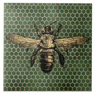 Azulejo Colmena de abeja rústica dorada panal verde