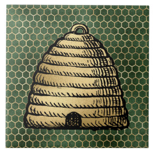 Azulejo Colmena de abeja rustica dorada panal verde