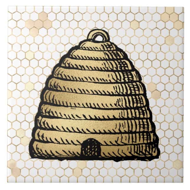 Azulejo Colmena de abeja rustica panal de oro (Frente)