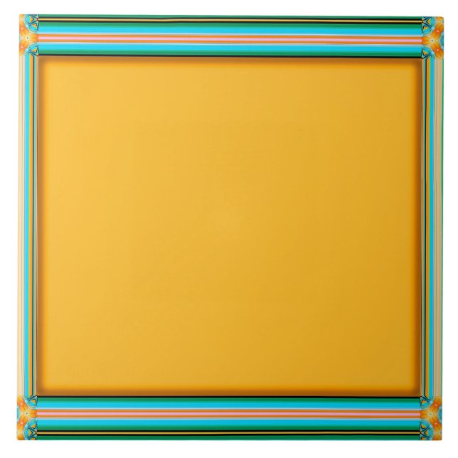 Azulejo color amarillo dorado, marco de caleidoscopio, (Frente)