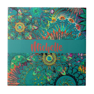 Azulejo Color azul boheminan Hippie patrón retro