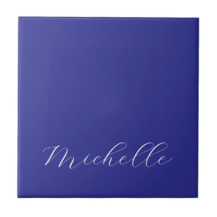 Azulejo Color Azul Profundo Caligrafía Moderna Llana de No