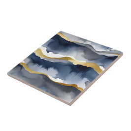 Azulejo color azul y blanco con acento dorado