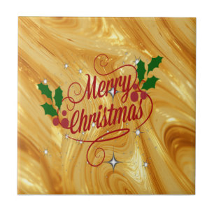 Azulejo Color dorado, Feliz Navidad,