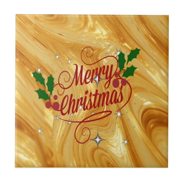 Azulejo Color dorado, Feliz Navidad, (Frente)