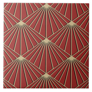 Azulejo Color rojo oscuro Art Decó Patrón de ventilador Di